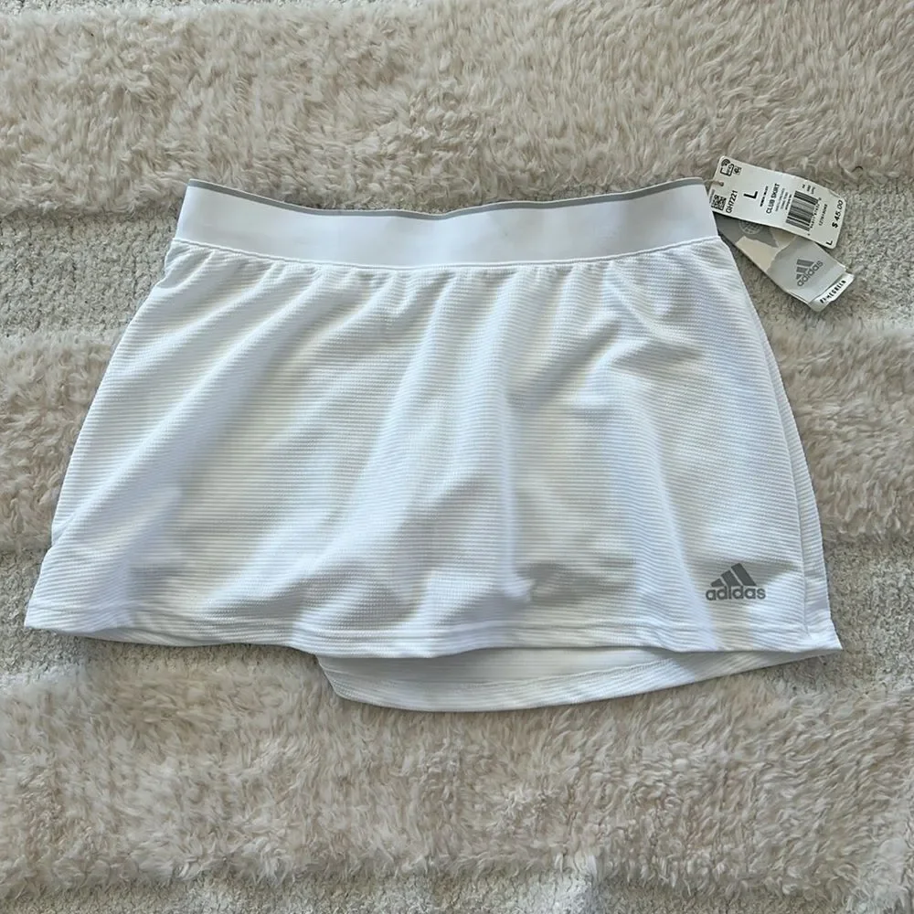 adidas Women's Core Club Skirt White, built in shorts, White, Large, NWT